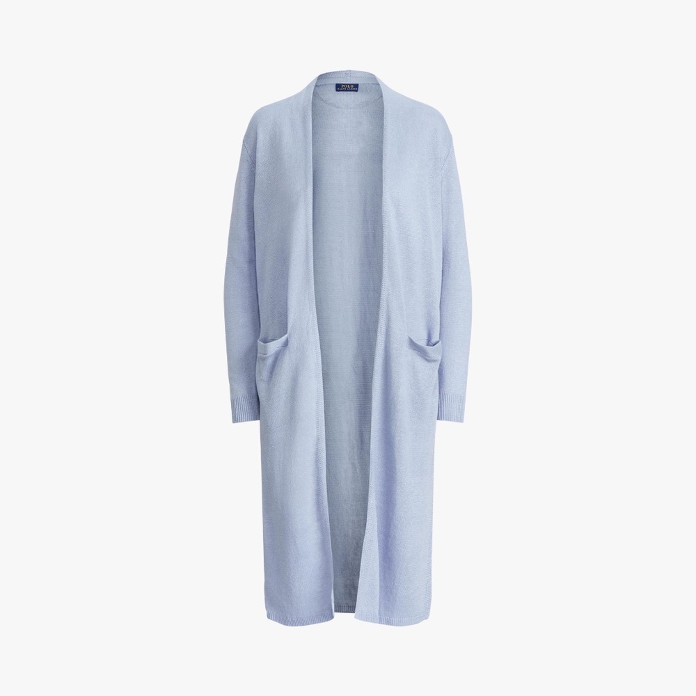 Polo Ralph Lauren Linen Long Cardigan, Light Blue Size M